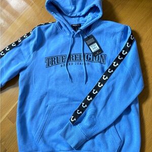True Religion Light Blue Hoodie with Black Accents
